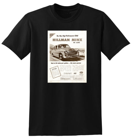 1956 HILLMAN MINX DELUXE SEDAN ROOTES GROUP AUSSIE AD TSHIRT