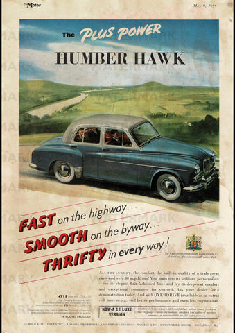 1956 HUMBER HAWK SALOON ROOTES GROUP ENGLISH UK REPRO AD ART PRINT POSTER