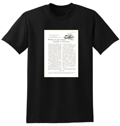 1956 VOLKSWAGEN BEETLE WONDER CAR AROUND AUSTRALIA AUSSIE AD TSHIRT
