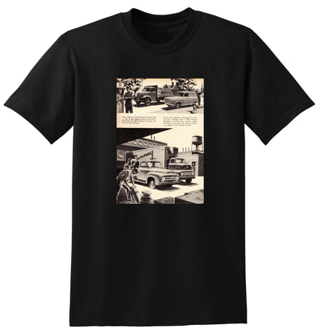 1956 WORLD WIDE FORD TRUCKS BRITAIN 5 CWT THAMES VAN ENGLISH UK AD TSHIRT