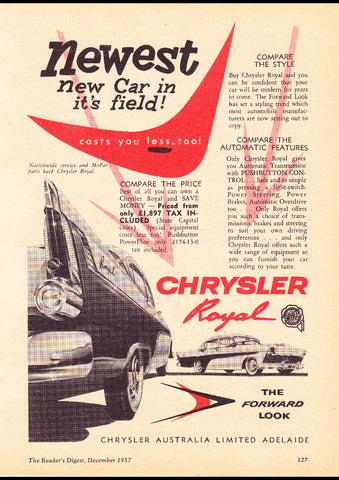 1957 AP1 CHRYSLER ROYAL AUSSIE REPRO AD ART PRINT POSTER