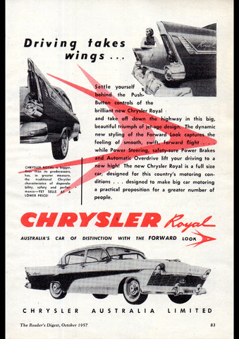 1957 AP1 CHRYSLER ROYAL SEDAN AUSSIE REPRO AD ART PRINT POSTER