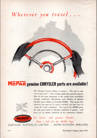 1957 CHRYSLER MOPAR GENUINE PARTS WHEREVER YOU TRAVEL AUSSIE REPRO AD ART PRINT POSTER