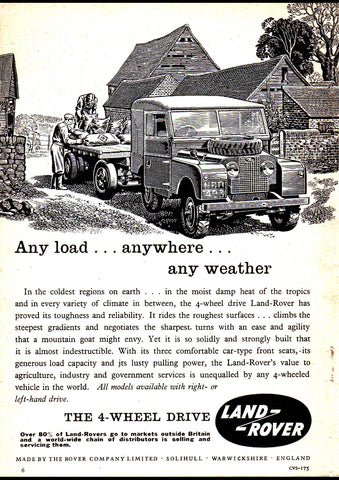1957 LAND ROVER 4WD SERIES 1 ANY LOAD ANYWHERE ANY WEATHER AUSSIE REPRO AD ART PRINT POSTER