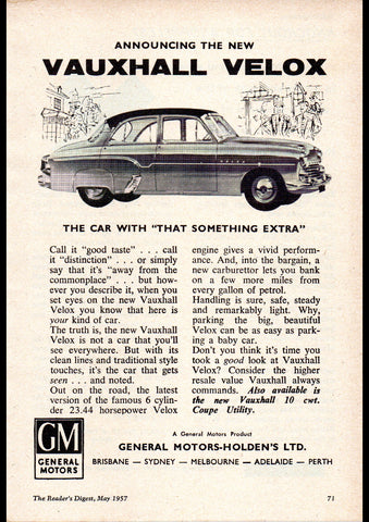 1957 VAUXHALL VELOX GMH AUSSIE REPRO AD ART PRINT POSTER
