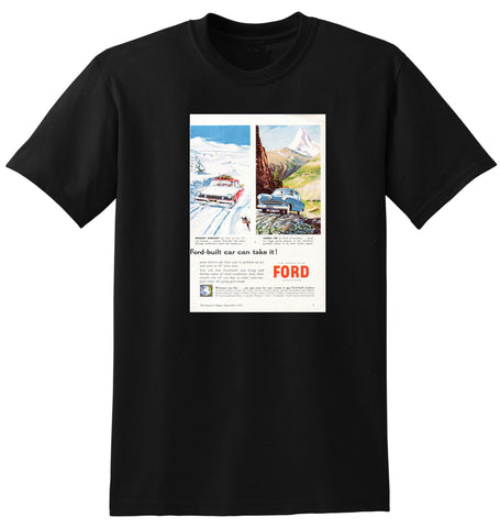 1957 WORLD WIDE FORD CARS CUSTOMLINE PREFECT MERCURY TAUNUS INTERNATIONAL AD TSHIRT