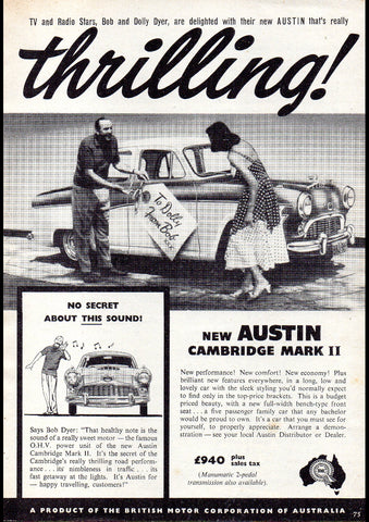 1958 AUSTIN CAMBRIDGE MARK II A50 SEDAN BMC AUSSIE REPRO AD ART PRINT POSTER
