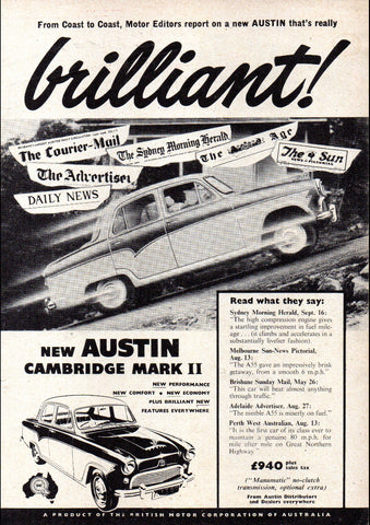 1958 AUSTIN CAMBRIDGE MARK II SEDAN BMC AUSSIE REPRO AD ART PRINT POSTER