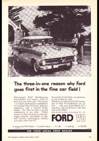 1958 FORD CUSTOMLINE V8 AUSSIE REPRO AD ART PRINT POSTER
