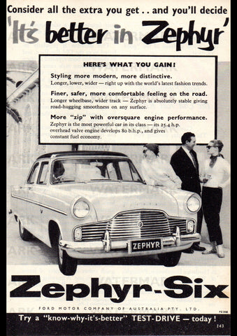 1958 FORD ZEPHYR-SIX AUSSIE REPRO AD ART PRINT POSTER