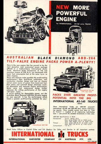 1958 INTERNATIONAL HARVESTER AS-160 TRAY DROPSIDES & ASC-160 TRUCKS AUSSIE REPRO AD ART PRINT POSTER