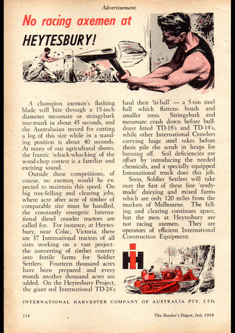 1958 INTERNATIONAL HARVESTER NO RACING AXEMEN AUSSIE REPRO AD ART PRINT POSTER