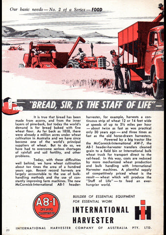 1958 INTERNATIONAL HARVESTER OUR BASIC NEEDS #2 AUSSIE REPRO AD ART PRINT POSTER