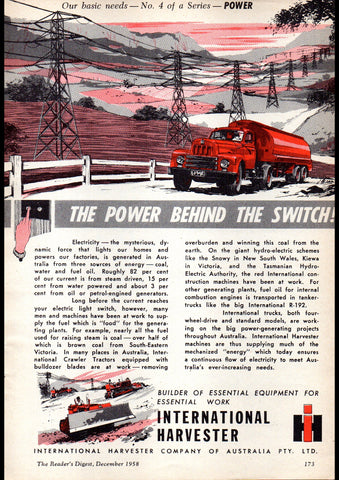 1958 INTERNATIONAL HARVESTER OUR BASIC NEEDS #4 AUSSIE REPRO AD ART PRINT POSTER