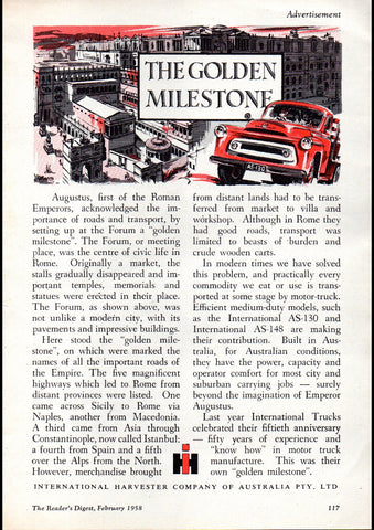 1958 INTERNATIONAL HARVESTER THE GOLDEN MILESTONE AUSSIE REPRO AD ART PRINT POSTER