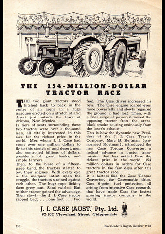 1958 J.I. CASE TRACTORS AUSSIE REPRO AD ART PRINT POSTER