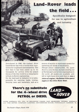 1958 LAND ROVER SERIES II LEADS THE FIELD AUSSIE REPRO AD ART PRINT POSTER