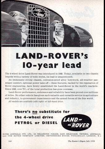 1958 LAND ROVER SERIES II 10 YEAR LEAD AUSSIE REPRO AD ART PRINT POSTER