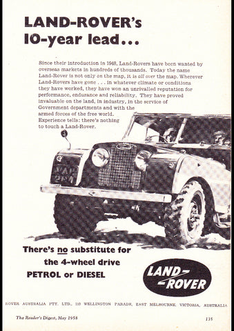 1958 LAND ROVER SERIES II 10 YEAR LEAD AUSSIE REPRO AD ART PRINT POSTER