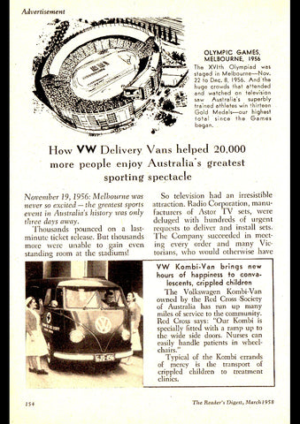 1958 VOLKSWAGEN HOW VW DELIVERY VANS HELPED 20000 MORE PEOPLE AUSSIE REPRO AD ART PRINT POSTER