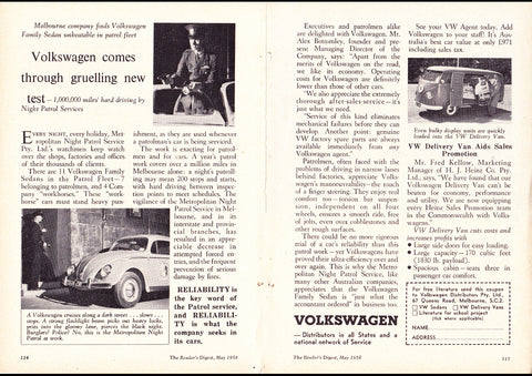 1958 VOLKSWAGEN COMES THROUGH GRUELLING NEW TEST AUSSIE REPRO AD ART PRINT POSTER