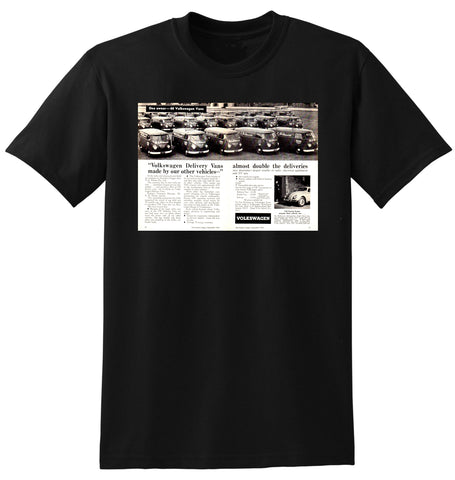 1958 VOLKSWAGEN DELIVERY VANS AND BEETLE AUSSIE AD TSHIRT