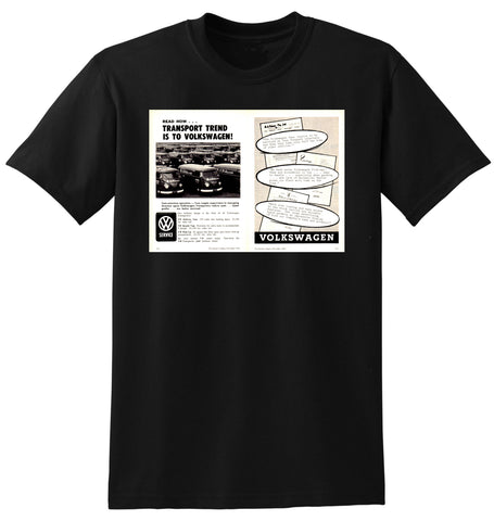 1958 VOLKSWAGEN TRANSPORT TREND IS TO VOLKSWAGEN AUSSIE AD TSHIRT