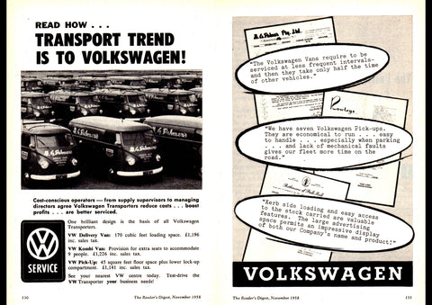 1958 VOLKSWAGEN TRANSPORT TREND IS TO VOLKSWAGEN REPRO AD ART PRINT POSTER