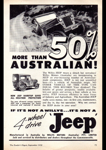 1958 WILLYS JEEP 4WD AUSSIE REPRO AD ART PRINT POSTER