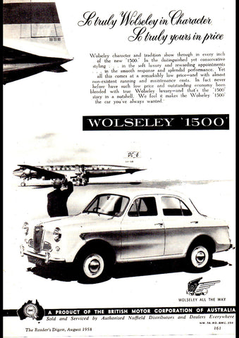 1958 WOLSELEY 1500 BMC AUSSIE REPRO AD ART PRINT POSTER