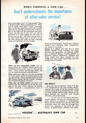 1959 FC HOLDEN DONT UNDERSTIMATE THE IMPORTANCE OF AFTER SALES SERVICE AUSSIE AD ART PRINT POSTER