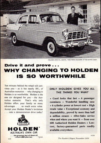 1959 FC HOLDEN SPECIAL SEDAN AUSSIE AD ART PRINT POSTER