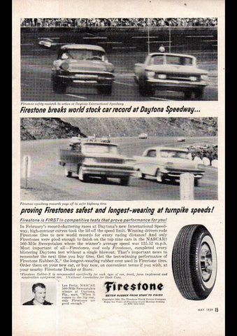 1959 FIRESTONE TIRES TYRES FORD CHRYSLER GM GENERAL MOTORS USA AD ART PRINT POSTER