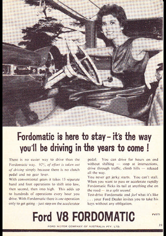 1959 FORD CUSTOMLINE V8 AUSSIE AD ART PRINT POSTER