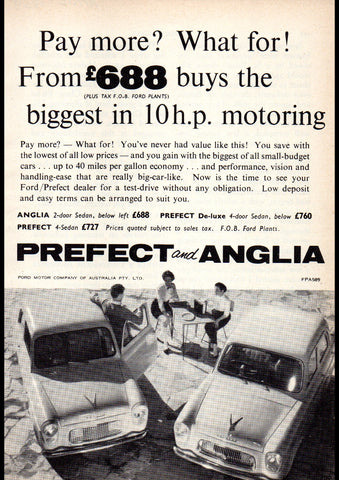 1959 FORD PREFECT & ANGLIA AUSSIE AD ART PRINT POSTER