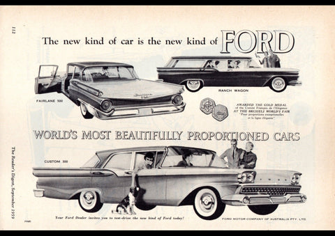 1959 FORD RANGE FAIRLANE 500 CUSTOM 300 RANCH WAGON AUSSIE AD ART PRINT POSTER