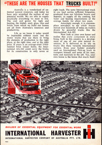 1959 INTERNATIONAL HARVESTER THESE ARE THE HOUSES THAT TRUCKS BUILT AUSSIE AD ART PRINT POSTER