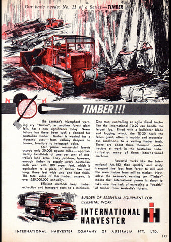 1959 INTERNATIONAL HARVESTER OUR BASIC NEEDS #11 AUSSIE AD ART PRINT POSTER