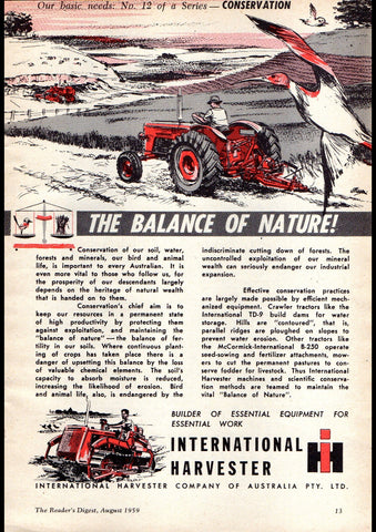 1959 INTERNATIONAL HARVESTER OUR BASIC NEEDS #12 AUSSIE AD ART PRINT POSTER
