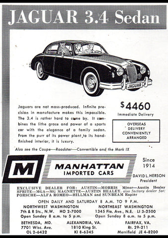 1959 JAGUAR 3.4 LITRE SALOON AUSSIE AD ART PRINT POSTER