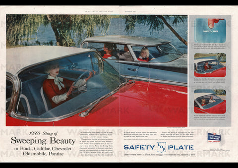 1959 LIBBT OWENS FORD SAFETY PLATED GLASS GENERAL MOTORS CARS REPRO AD ART PRINT POSTER
