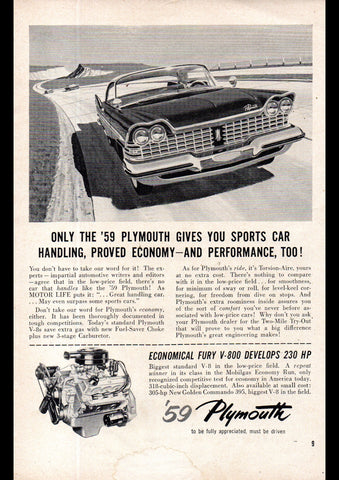 1959 PLYMOUTH 2 DOOR HARDTOP CHRYSLER MOPAR USA AD ART PRINT POSTER