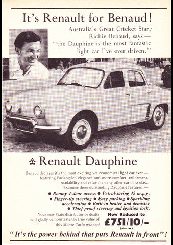 1959 RENAULT DAUPHINE FOR BENAUD AUSSIE AD ART PRINT POSTER