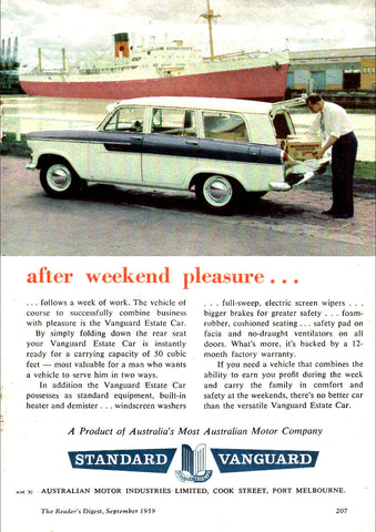 1959 STANDARD VANGUARD ESTATE CAR WAGON AUSSIE AD ART PRINT POSTER
