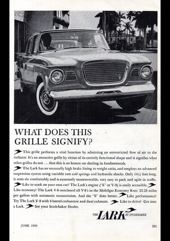 1959 STUDEBAKER LARK USA AD ART PRINT POSTER