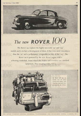 1960 P4 ROVER 100 SALOON ENGLISH UK AD ART PRINT POSTER