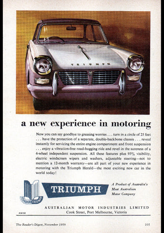 1960 STANDARD TRIUMPH HERALD 2 DOOR SALOON AUSSIE AD ART PRINT POSTER