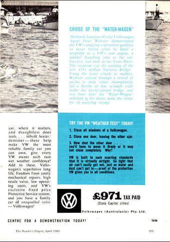 1960 VOLKSWAGEN SAILS THROUGH WINTER AUSSIE AD ART PRINT POSTER