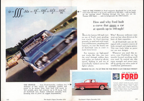 1960 WORLD WIDE FORD COMPANIES TEST CURVE AD ART PRINT POSTER