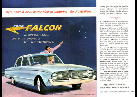 1960 XK FORD FALCON SEDAN AUSSIE AD ART PRINT POSTER